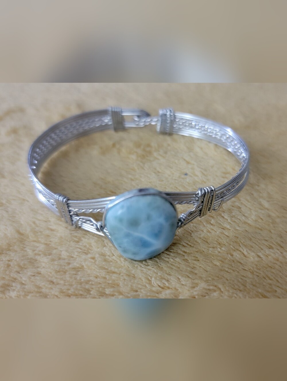 BRAND NEW Handcrafted Silver Wire Larimar Bracelet in Light Blue